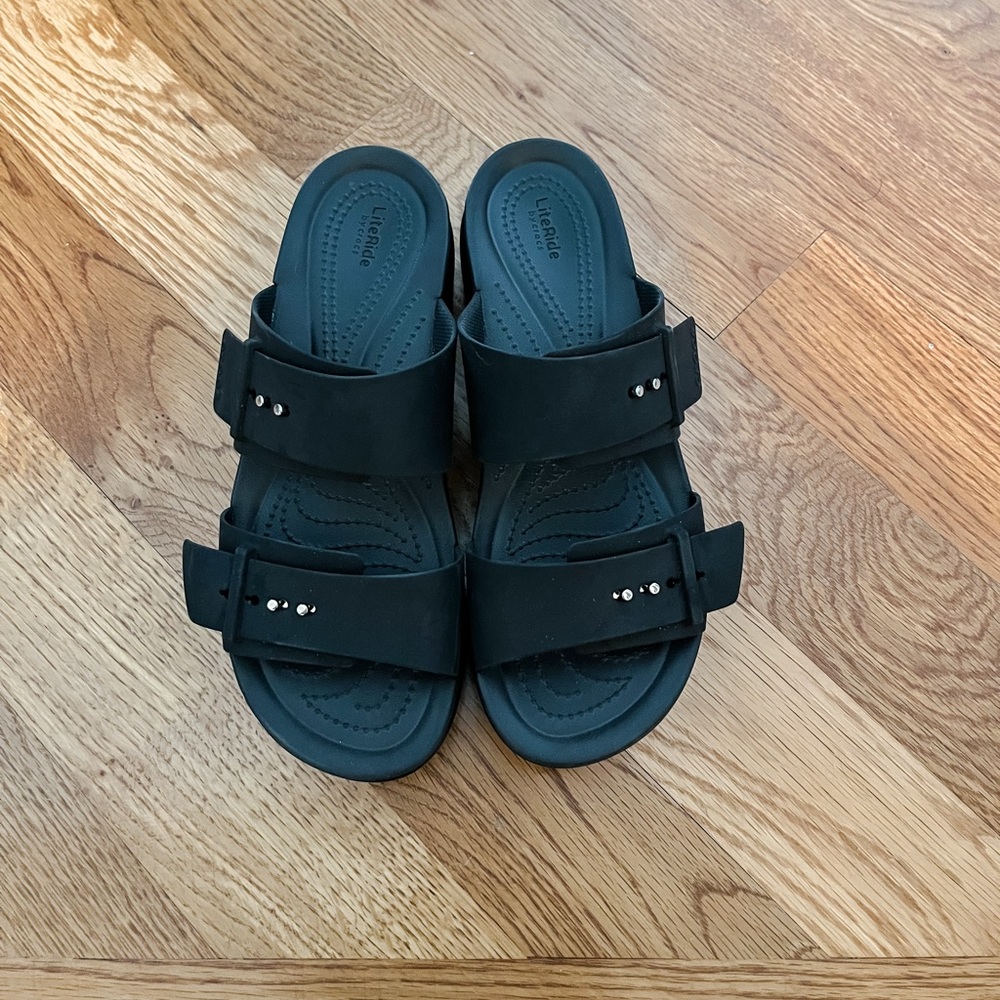 Crocs Brooklyn Buckle Low Wedge Platforms